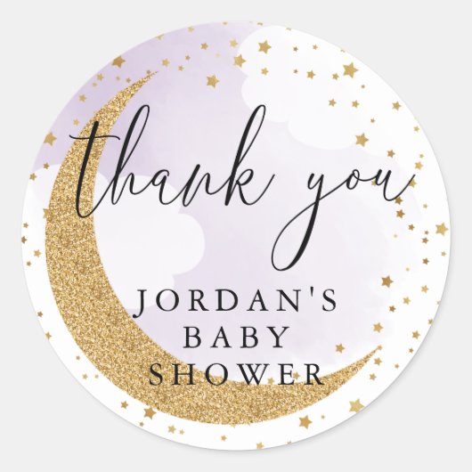Gold Paarse glitter over de maan Ronde Sticker (Voorkant)