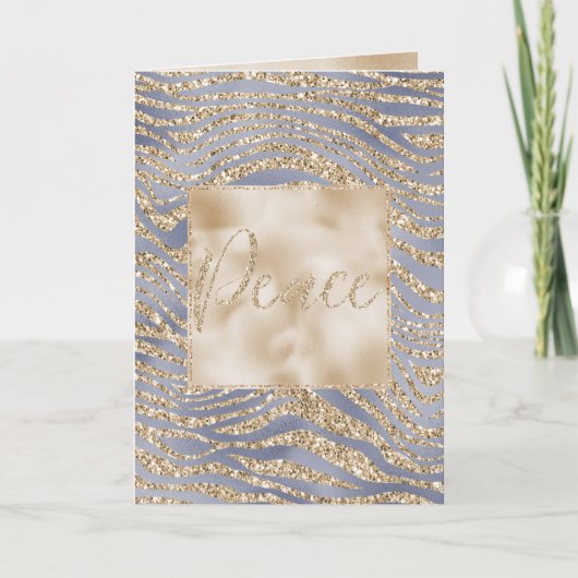 Gold Paarse Luxe Glitter Zebra Peace Kerstmis Kaart (Voorkant)
