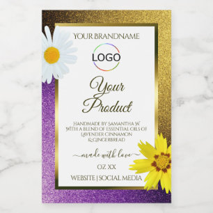 Gold Paarse metalen witte etiketten Voeg Logo toe