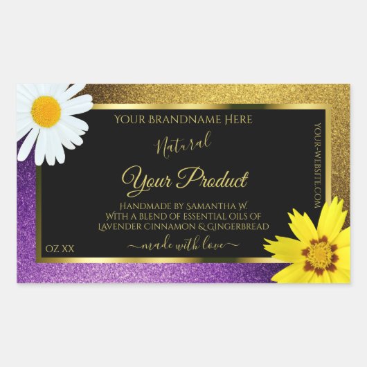 Gold Paarse metallische zwarte Glitter-etiketten Rechthoekige Sticker (Voorkant)