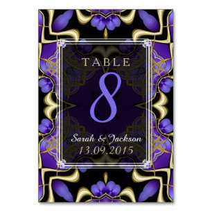 Gold Paarse satin Magic Wedding Table Number Kaart