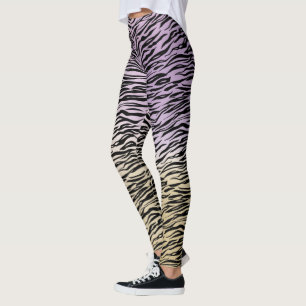 Gold Paarse zwarte zebra print Waterverf Ombre Leggings