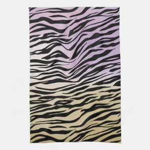 Gold Paarse zwarte zebra print Waterverf Ombre Theedoek