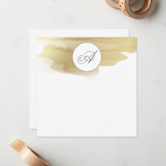 Gold Paint Smudge Monogram Flat NoteCard Notitiekaartje (Voorkant / Achterkant in situ)