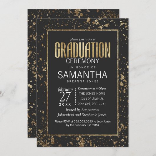 Gold Paint Spletters Afstuderen Ceremony Kaart (Voorkant / Achterkant)
