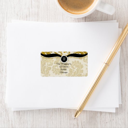 Gold Paisley Damask Étiquettes de adresse (En situation)