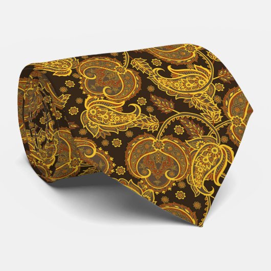 Gold paisley damask floral oriented ethnic patten stropdas (Opgerold)
