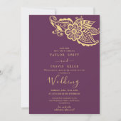 Gold Paisley Faire-part de mariage indienne (Devant)