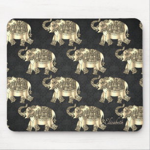 Gold Paisley Floral Elephant, Damask- Personalized Muismat