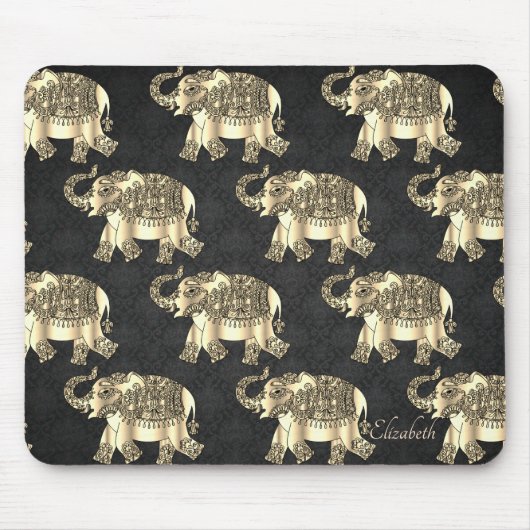 Gold Paisley Floral Elephant, Damask- Personalized Muismat (Voorkant)