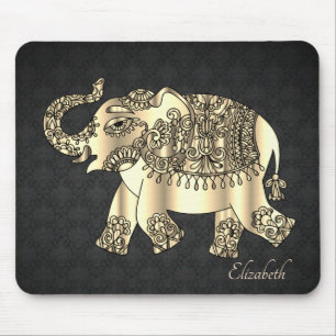 Gold Paisley Floral Elephant, Damask - Personated Muismat