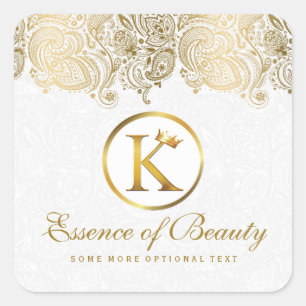 Gold Paisley Floral Lace White Achtergrond Vierkante Sticker