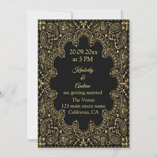 Gold Paisley Line Art Wedding Invitation Kaart (Voorkant)