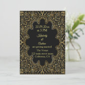 Gold Paisley Line Art Wedding Invitation Kaart (Staand voorkant)