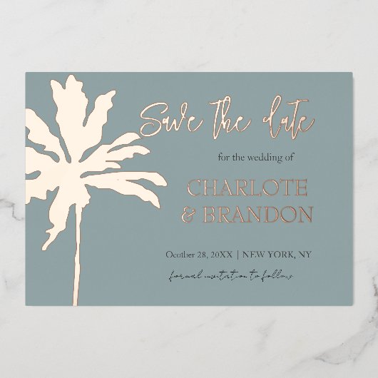 Gold Palm Beach Weddenschap Save the Date Folie Uitnodiging (Voorkant)