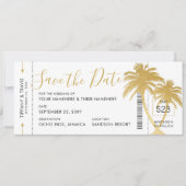 Gold Palm Boarding Pass Ticket Save the Date Card Aankondiging (Voorkant)