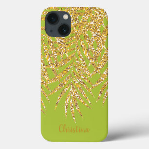 Gold Palm Fronds Name Persoonlijke Chartreuse iPhone 13 Hoesje