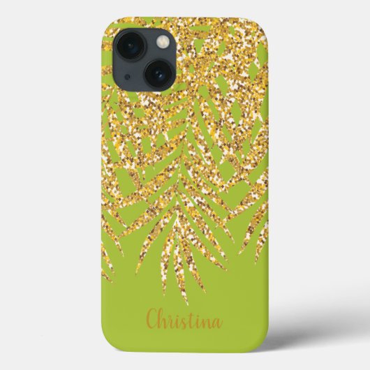 Gold Palm Fronds Name Persoonlijke Chartreuse Case-Mate iPhone Case (Achterkant)