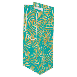 Gold Palm Fronds op Turquoise Wijn Cadeautas