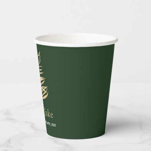 Gold palm leaf bruiloft en datumpapierbekertjes papieren bekers (Achterkant)