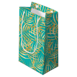Gold Palm Leaves op Turquoise Klein Cadeauzakje