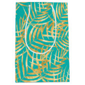 Gold Palm Leaves op Turquoise Medium Cadeauzakje (Voorkant)