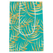 Gold Palm Leaves op Turquoise Medium Cadeauzakje (Achterkant)