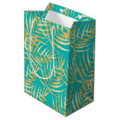 Gold Palm Leaves op Turquoise Medium Cadeauzakje (Achterkant Gekanteld)