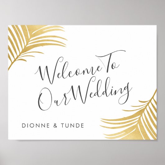 Gold Palm Leaves Welcome Weduwbord Poster (Voorkant)