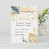Gold Palm Plage Feuille Mariage Invitation (Debout devant)