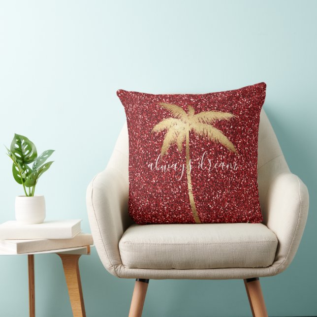 Gold Palm Tree Dream Red Glitter Kussen (Stoel)