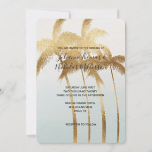 Gold Palm Trees Ombre Wedding Kaart