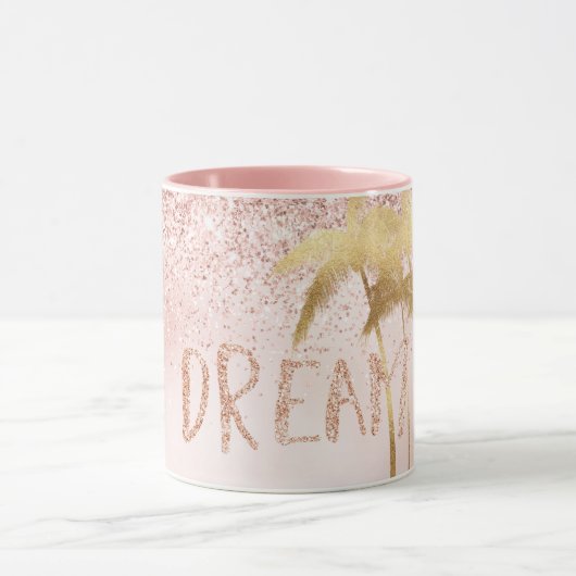 Gold Palm Trees Pink Ombre Glitter Dream Mok (Midden)