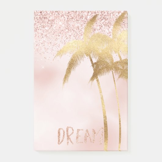 Gold Palm Trees Pink Ombre Glitter Dream Post-it® Notes (Voorkant)