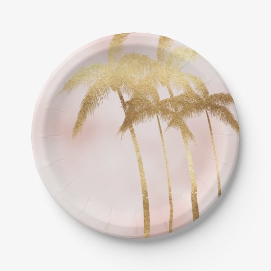 Gold Palm Trees Pink Ombre Papieren Bordje (Voorkant)
