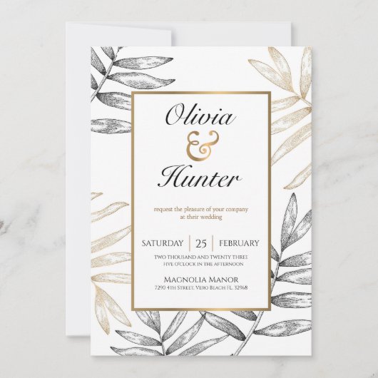Gold Palm Tropical Destination Mariage Invitation (Devant)