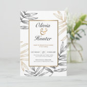 Gold Palm Tropical Destination Wedding Invitation Kaart (Staand voorkant)