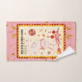 Gold Papercut 2023 Rabbit chinois Nouvel An rose (Serviette à main)