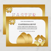 Gold Pâques Brunch Invitation à la chasse aux oeuf (Devant / Derrière)
