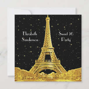 Gold Paris France Skyline #2 Bk Starry Sweet 16 SQ Kaart