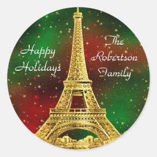 Gold Paris Skyline #2 KerstStarry Ronde Sticker