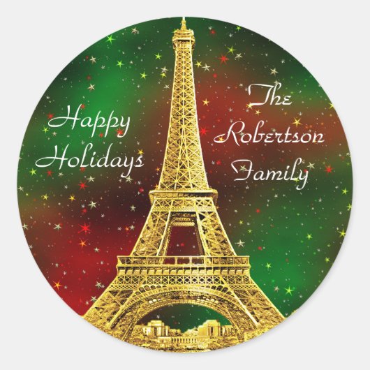 Gold Paris Skyline #2 KerstStarry Ronde Sticker (Voorkant)