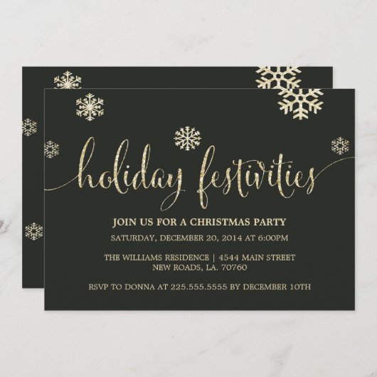 Gold Parties scintillant Festivités | Invitations (Devant / Derrière)