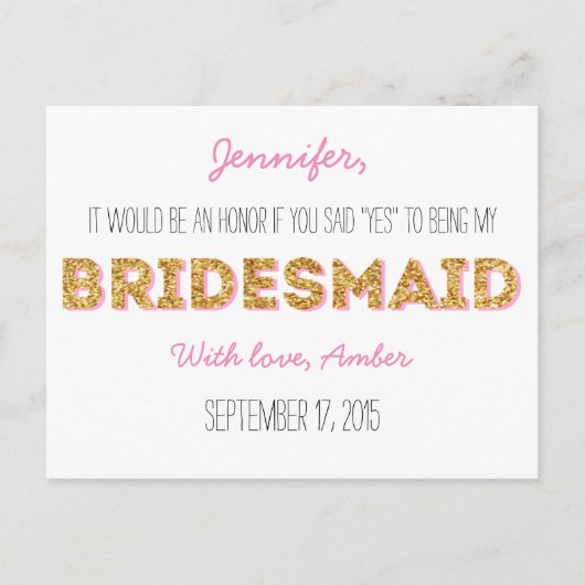 Gold Parties scintillant Serez-Vous Ma Carte Posta (Devant)