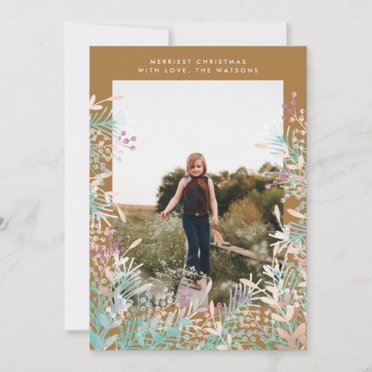 Gold Pastel Berries Carte photo de Noël (Devant)