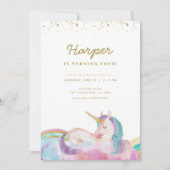 Gold Pastel Magical Unicorn Verjaardag Uitnodiging (Voorkant)