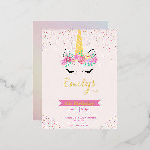 Gold Pastel Modern Unicorn Invitation Anniversaire