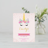 Gold Pastel Modern Unicorn Invitation Anniversaire (Debout devant)