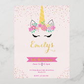 Gold Pastel Modern Unicorn Invitation Anniversaire (Recto)