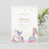 Gold Pastel Rainbow Unicorn Invitation Anniversair (Debout devant)